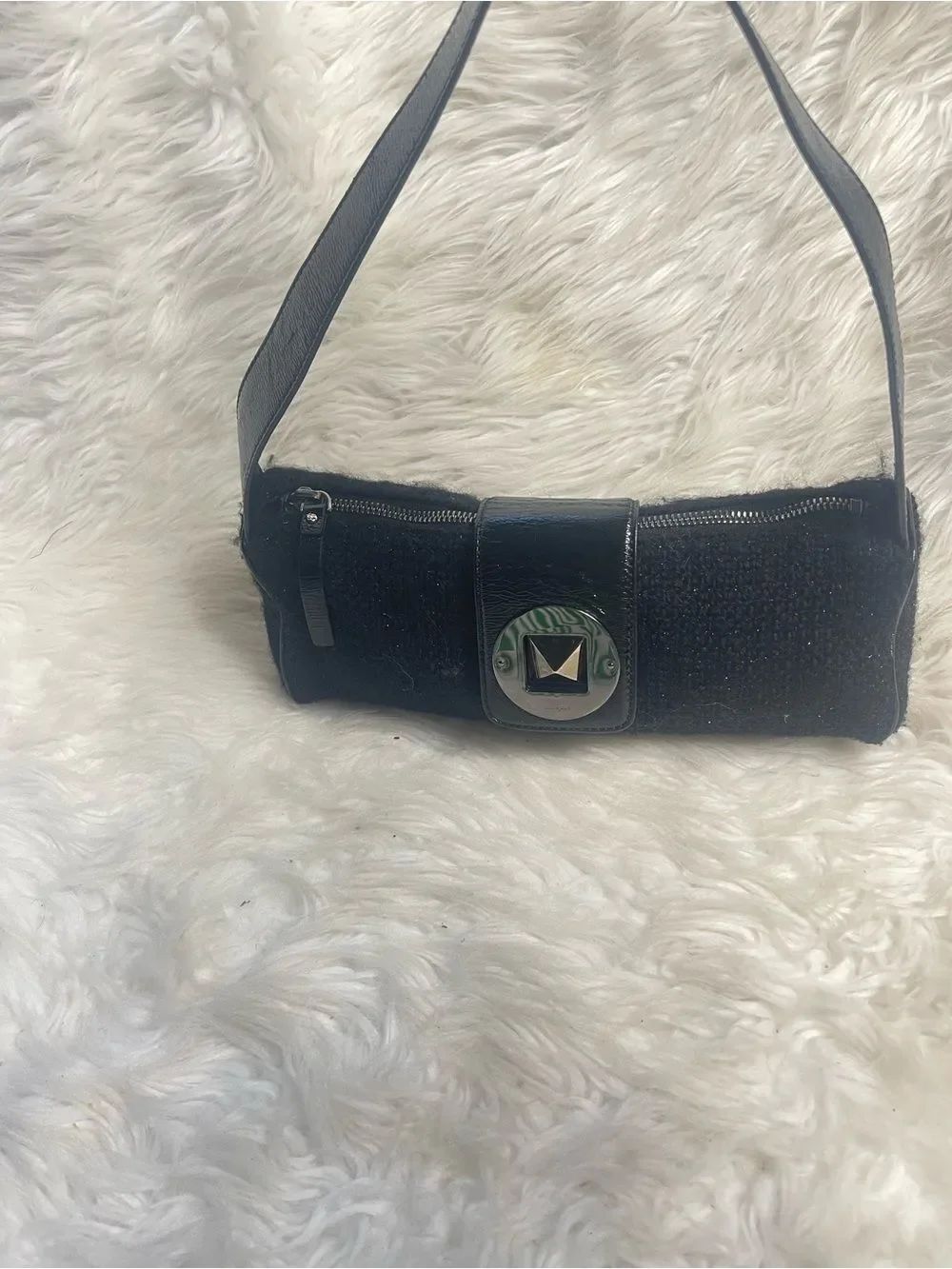 Vintage Kate Spade NY Black sparkling wool blend Baguette Shoulder bag.